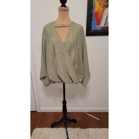 Oddy Faux Wrap Green Blouse Large - Picture 1 of 7